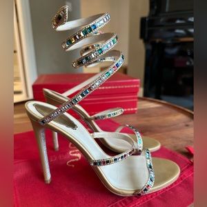 Rene Caovilla Rainbow Crystal High-Heel Wrap Sandals Size 9.5 LIKE NEW! Receipt